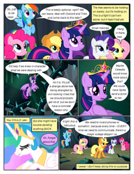 Size: 612x792 | Tagged: safe, artist:newbiespud, edit, edited screencap, screencap, applejack, fluttershy, pinkie pie, princess celestia, rainbow dash, rarity, twilight sparkle, alicorn, earth pony, pegasus, pony, unicorn, comic:friendship is dragons, g4, princess twilight sparkle (episode), twilight's kingdom, big crown thingy, comic, dialogue, element of magic, eyelashes, female, jewelry, mane six, mare, outdoors, peytral, regalia, screencap comic, twilight sparkle (alicorn)