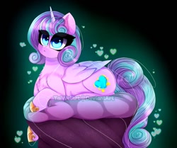 Size: 1197x1000 | Tagged: safe, artist:taiweiart, princess flurry heart, alicorn, pony, g4, female, heart, hoof shoes, older, older flurry heart, pillow, solo, watermark