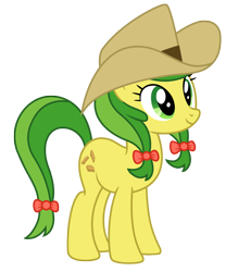 Size: 2894x3311 | Tagged: safe, artist:third uncle, edit, apple fritter, earth pony, pony, g4, apple family member, bow, cowboy hat, cute, female, hat, high res, mare, simple background, smiling, solo, transparent background, vector