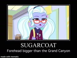 Size: 1613x1215 | Tagged: safe, edit, edited screencap, screencap, sugarcoat, human, equestria girls, equestria girls specials, g4, my little pony equestria girls: dance magic, caption, clothes, crystal prep academy uniform, cute, demotivational poster, glasses, meme, pigtails, school uniform, solo, text