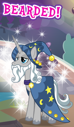 Size: 362x621 | Tagged: safe, gameloft, star swirl the bearded, pony, unicorn, g4, male, meme, solo, sparkly, stallion, wow! glimmer