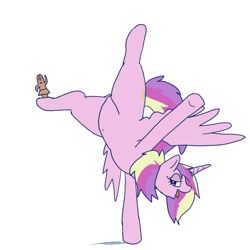 Size: 600x600 | Tagged: safe, artist:kushina13, princess cadance, alicorn, pony, g4, belly button, female, handstand, haniwa, lidded eyes, mare, messy mane, open mouth, open smile, pubic mound, simple background, smiling, solo, tongue out, upside down, white background