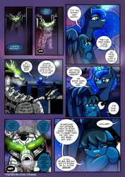 Size: 2480x3508 | Tagged: safe, artist:dsana, princess luna, oc, oc:lullaby dusk, alicorn, pegasus, pony, timber wolf, comic:a storm's lullaby, g4, comic, crying, high res