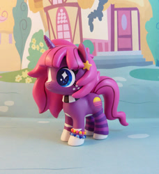 Size: 866x950 | Tagged: safe, artist:krowzivitch, oc, oc:twinkle dusk, pony, unicorn, clothes, craft, diorama, female, figurine, filly, foal, irl, leg warmers, photo, sculpture, solo, standing, starry eyes, traditional art, wingding eyes