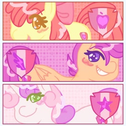 Size: 2000x2000 | Tagged: safe, artist:kitsuanna, apple bloom, scootaloo, sweetie belle, earth pony, pegasus, pony, unicorn, g4, blushing, cutie mark crusaders, female, filly, foal, high res, ponytober, ponytober 2022