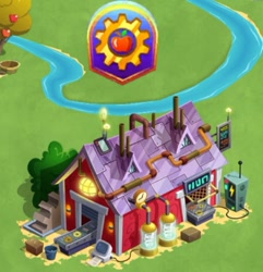 Size: 590x613 | Tagged: safe, gameloft, idw, g4, cog, factory, implied applejack, machine, sweet apple acres, sweet apple acres barn, the anonymous campsite