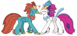 Size: 3180x1514 | Tagged: safe, artist:supahdonarudo, queen novo, oc, oc:king waverider, classical hippogriff, hippogriff, series:novoember, g4, my little pony: the movie, female, heart, high res, husband and wife, male, nuzzling, simple background, transparent background