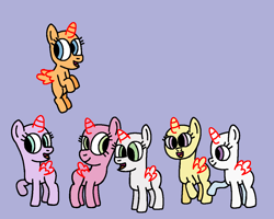 Size: 1115x893 | Tagged: safe, artist:colorfulrainbowsandponies, alicorn, pony, g4, alternate mane six, bald, base, best friends, cute, female, filly, filly six, flapping, flying, foal, friends, hooves, hooves up, lavender background, ms paint, open mouth, open smile, race swap, raised hoof, raised leg, simple background, smiling