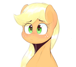 Size: 4000x3500 | Tagged: safe, artist:nozukz, applejack, earth pony, pony, g4, blushing, cute, female, hatless, mare, missing accessory, simple background, smiling, solo, white background