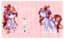 Size: 3700x2290 | Tagged: safe, artist:prettyshinegp, oc, oc:gabby, earth pony, human, chest fluff, clothes, dress, duo, eared humanization, earth pony oc, female, high res, humanized, jewelry, necklace, smiling