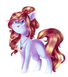 Size: 1674x1888 | Tagged: safe, alternate version, artist:prettyshinegp, oc, oc:gabby, earth pony, pony, :d, chest fluff, earth pony oc, eye clipping through hair, female, jewelry, mare, necklace, open mouth, open smile, simple background, smiling, solo, transparent background