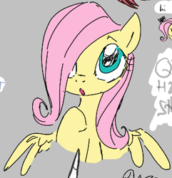 Size: 315x327 | Tagged: artist needed, safe, fluttershy, pegasus, pony, g4, :o, aggie.io, bust, cropped, cute, drawthread, female, filly, filly fluttershy, foal, gray background, hair over one eye, open mouth, simple background, solo, wide eyes, younger