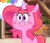 Size: 526x450 | Tagged: safe, pony, unicorn, blushing, building, cute, female, happy, looking at someone, mare, piki, pink eyes, pony reference, rainbow, smiling, the dog and pony show, weapons-grade cute