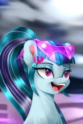 Size: 1500x2250 | Tagged: safe, artist:darksly, sonata dusk, earth pony, pony, g4, commission, earth pony sonata dusk, equestria girls ponified, eyeshadow, female, makeup, mare, older, open mouth, ponified, solo, sunglasses