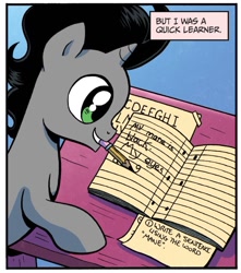 Size: 750x849 | Tagged: safe, artist:brenda hickey, idw, official comic, king sombra, pony, unicorn, g4, my little pony: fiendship is magic, spoiler:comic, colt, colt sombra, cute, foal, hnnng, male, monologue, notebook, pencil, solo, sombradorable, talking, writing, younger