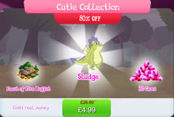 Size: 1272x856 | Tagged: safe, gameloft, sludge (g4), dragon, g4, bundle, bush, claws, costs real money, cutie collection, english, folded wings, gem, male, numbers, sale, solo, text, tree, wings