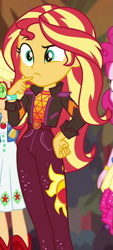 Size: 447x986 | Tagged: safe, screencap, applejack, pinkie pie, sunset shimmer, human, equestria girls, equestria girls specials, g4, my little pony equestria girls: better together, my little pony equestria girls: sunset's backstage pass, cropped