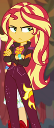 Size: 413x974 | Tagged: safe, screencap, sunset shimmer, human, equestria girls, equestria girls specials, g4, my little pony equestria girls: better together, my little pony equestria girls: sunset's backstage pass, cropped, crossed arms, female, solo