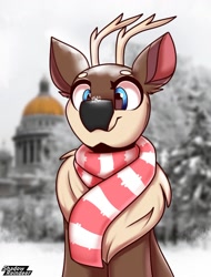 Size: 1200x1575 | Tagged: safe, artist:shadowreindeer, oc, oc only, oc:kevin reindeer, deer, clothes, deer oc, non-pony oc, russia, scarf, solo, striped scarf, winter