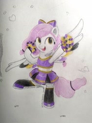 Size: 1536x2048 | Tagged: safe, artist:syndyfon, oc, oc:storm cloud, pegasus, pony, cheerleader, clothes, pom pom, solo, traditional art