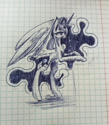 Size: 936x1080 | Tagged: safe, artist:anastas, princess luna, alicorn, pony, g4, bipedal, female, graph paper, mare, raised hoof, sketch, standing on two hooves, traditional art