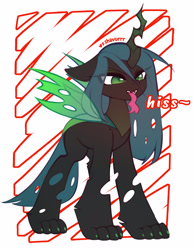 Size: 1678x2160 | Tagged: safe, artist:shavurrr, queen chrysalis, changeling, hengstwolf, werewolf, g4, hissing, simple background, solo, tongue out