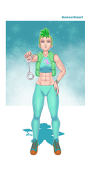 Size: 1684x3056 | Tagged: safe, artist:annon, oc, oc:honourheart, changedling, changeling, human, abs, barely pony related, breasts, changedling oc, changeling oc, clothes, cuffs, female, humanized, midriff, shoes