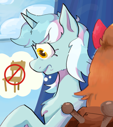 Size: 3128x3508 | Tagged: safe, artist:gay_smilesss, big macintosh, lyra heartstrings, pony, unicorn, g4, chair, chest fluff, female, high res, sad, simple background