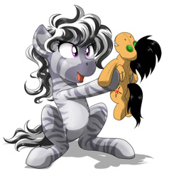 Size: 760x800 | Tagged: safe, artist:doomy, oc, oc only, oc:limrei, zebra, female, plushie, simple background, solo, white background, zebra oc