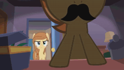 Size: 250x141 | Tagged: safe, artist:jan, button mash, oc, oc:cream heart, earth pony, pony, button's adventures, g4, animated, crying, facial hair, gif, moustache, sad
