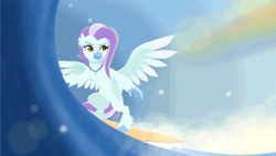 Size: 640x360 | Tagged: safe, artist:rumista, oc, oc:ocean breeze (savygriffs), classical hippogriff, hippogriff, animated, commission, gif, hippogriff oc, spread wings, surfboard, surfing, wings, ych result