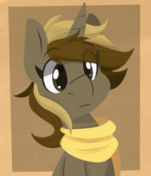Size: 1200x1400 | Tagged: safe, artist:modularpon, oc, oc only, oc:skivvy, pony, unicorn, animated, clothes, ear flick, eyelashes, gif, scarf, simple background, solo, surprised