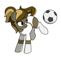Size: 1768x1661 | Tagged: safe, artist:alexi148, oc, oc only, oc:skivvy, pony, unicorn, ball, bucking, clothes, cute, football, ponytail, simple background, smiling, socks, solo, sports, thigh highs, transparent background, uniform