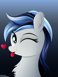 Size: 3016x4032 | Tagged: safe, artist:andaluce, artist:rainbowšpekgs, oc, oc:haze northfleet, bust, chest fluff, ear fluff, female, floating heart, gradient background, heart, lineless, looking at you, mare, one eye closed, solo, tongue out, wink, winking at you