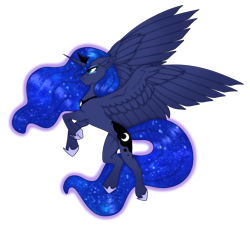 Size: 2799x2542 | Tagged: safe, alternate version, artist:ouijaa, princess luna, alicorn, pony, beautiful, cel shading, colored, concave belly, crown, ethereal mane, ethereal tail, floppy ears, galaxy mane, galaxy tail, high res, hoof shoes, jewelry, large wings, looking forward, looking up, no source available, peytral, princess shoes, raised hooves, rearing, regalia, shading, side view, simple background, slim, solo, spread wings, starry mane, starry tail, tail, thin, transparent background, wing fluff, wings