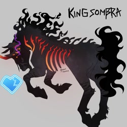 Size: 2000x2000 | Tagged: dead source, safe, artist:ghoulhowls, king sombra, pony, umbrum, unicorn, g4, alternate design, dark magic, gray background, high res, magic, male, prancing, ribcage, ribs, simple background, solo, sombra eyes, stallion