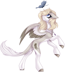 Size: 2562x2847 | Tagged: safe, artist:ouijaa, oc, oc only, oc:tee, butterfly, demon, demon pony, pegasus, pony, :o, beautiful, blue eyes, coat markings, colored wings, concave belly, cute, demon horns, ear piercing, earring, ears back, eyebrows, female, high res, hooves, horns, jewelry, leonine tail, looking at something, looking back, looking up, mare, multicolored wings, necklace, ocbetes, open mouth, pale belly, partially open wings, pegasus oc, pendant, piercing, raised hoof, rearing, simple background, slender, socks (coat markings), solo focus, tail, tail fluff, thin, transparent background, turned head, unshorn fetlocks, wings
