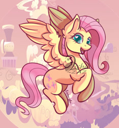 Size: 500x535 | Tagged: safe, artist:lechu-zaz, fluttershy, pegasus, pony, g4, cloud, cloudsdale, cute, female, flying, heart, heart eyes, looking at you, mare, obtrusive watermark, open mouth, open smile, outdoors, shyabetes, smiling, solo, spread wings, three quarter view, watermark, wingding eyes, wings