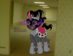 Size: 2048x1578 | Tagged: dead source, safe, artist:ghoulhowls, king sombra, pony, unicorn, g4, > <, anime eyes, armor, cape, clothes, cute, dialogue, looking at you, male, solo, sombra eyes, sombradorable, talking, text, the backrooms