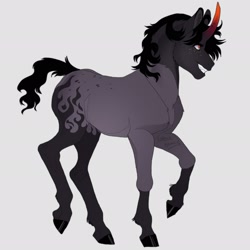 Size: 2048x2048 | Tagged: dead source, safe, artist:ghoulhowls, oc, oc only, oc:alastair(ghoulhowls), pony, unicorn, colored horn, curved horn, high res, horn, looking at you, male, parent:king sombra, simple background, smiling, smiling at you, solo, sombra horn, unicorn oc, white background