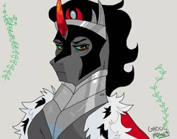Size: 1105x871 | Tagged: dead source, safe, artist:ghoulhowls, king sombra, pony, unicorn, g4, armor, bust, cape, clothes, jewelry, looking at you, ms paint, portrait, regalia, simple background, wreath
