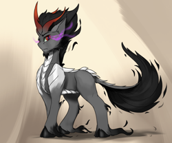 Size: 2600x2160 | Tagged: safe, artist:tenebrisnoctus, king sombra, kirin, g4, cloven hooves, eyebrows, frown, high res, kirin-ified, looking at you, male, simple background, solo, sombra eyes, species swap, stallion, unshorn fetlocks