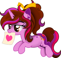 Size: 2168x2062 | Tagged: safe, artist:fededash, oc, oc only, oc:kathepaint, pony, unicorn, heart, high res, horn, mouth hold, paper, png, simple background, transparent background, unicorn oc