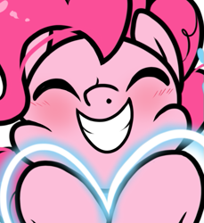 Size: 461x504 | Tagged: safe, artist:paperbagpony, pinkie pie, earth pony, pony, blushing, cute, daaaaaaaaaaaw, diapinkes, eyes closed, female, happy, heart, mare, smiling