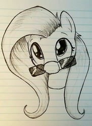 Size: 660x907 | Tagged: safe, artist:whiskeypanda, fluttershy, pegasus, pony, g4, bust, female, lined paper, looking over sunglasses, looking up, mare, monochrome, portrait, solo, sunglasses, traditional art