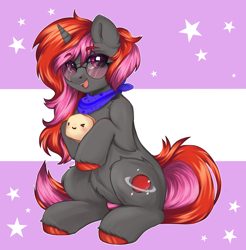 Size: 3447x3500 | Tagged: safe, oc, oc:midnight blaze, pony, unicorn, bread, commission, food, high res, sitting