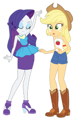 Size: 2609x4065 | Tagged: safe, artist:gmaplay, applejack, rarity, human, equestria girls, g4, my little pony equestria girls: better together, street chic, armpits, arms in the air, bare shoulders, clothes, dress, duo, duo female, female, hands in the air, rarity peplum dress, simple background, sleeveless, sleeveless dress, smiling, tank top, transparent background