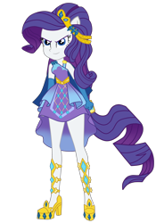 Size: 2300x3292 | Tagged: safe, artist:gmaplay, rarity, human, cheer you on, equestria girls, equestria girls series, g4, spoiler:eqg series (season 2), cape, clenched fist, clothes, dress, evil smirk, female, gloves, high res, jewelry, legs, long gloves, ponied up, shoes, simple background, sleeveless, sleeveless dress, solo, super ponied up, tiara, transparent background, waistband