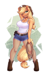 Size: 2208x3508 | Tagged: safe, artist:dandy, edit, applejack, earth pony, anthro, unguligrade anthro, abs, arm behind head, armpits, bare shoulders, belly button, belt, belt buckle, big breasts, boots, breasts, busty applejack, chest fluff, chest freckles, cleavage, clothes, cowboy boots, cowboy hat, denim, denim shorts, ear fluff, female, freckles, green eyes, grin, hair tie, hat, high res, jeans, looking at you, one eye closed, pants, pantyhose, rope, shoes, shorts, sleeveless, smiling, smirk, solo, stetson, stupid sexy applejack, sweat, tanktop, wink