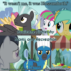 Size: 3072x3072 | Tagged: safe, edit, edited screencap, editor:itsmgh1203, screencap, blossomforth, derpy hooves, rumble, sunshower raindrops, thunderlane, pegasus, pony, g4, hurricane fluttershy, marks and recreation, season 2, season 7, apple, banana, bowl, chef's hat, clothes, colt, female, foal, food, hat, high res, implied tail hole, male, mare, open mouth, orange, smiling, spoon, spread wings, stallion, tail, text, uniform, wing hole, wings, wonderbolts uniform